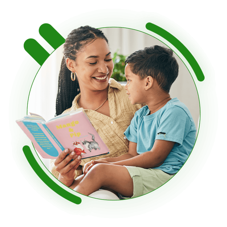 Woman reading a book with a child